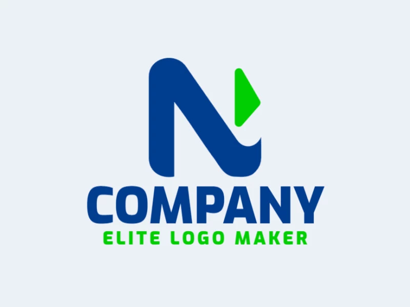 Concepto de logotipo minimalista con elementos originales que forman una letra n con diseño de élite y colores verde y azul.