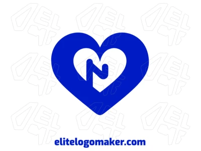Logotipo de la letra inicial "N" combinado con un corazón azul, un diseño empresarial hermoso y creativo para una identidad única.