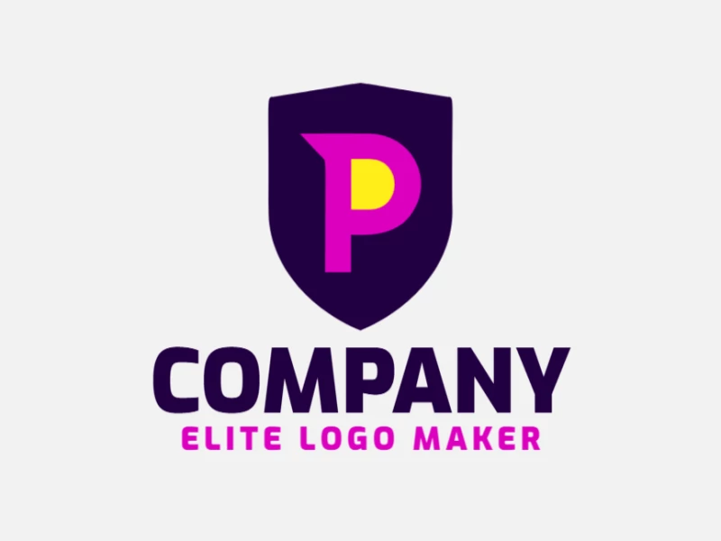 Un creador de logotipos en estilo emblema con la letra "P" dentro de un escudo, diseñado con líneas fuertes para un aspecto sólido y profesional.