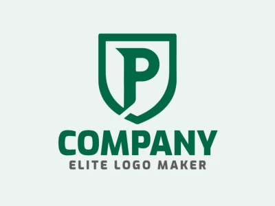 Un logotipo abstracto que presenta la letra 'P' y un escudo, diseñado creativamente con tonos verdes para representar protección e innovación.