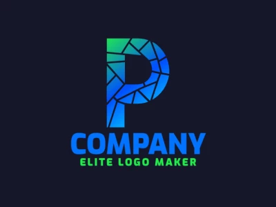 Un logotipo en mosaico interesante con la letra 'P', compuesto por formas geométricas vibrantes que crean un diseño dinámico y artístico.