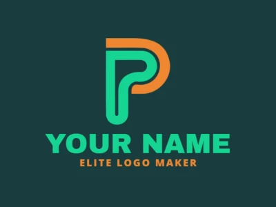 El logotipo muestra la letra 'P' con líneas gruesas en un estilo minimalista, combinando tonos llamativos de verde y naranja para una apariencia elegante y audaz.