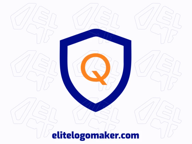 Un logo bonito y barato en estilo minimalista con la letra 'Q' de color naranja dentro de un escudo azul, diseñado para un aspecto moderno y limpio.