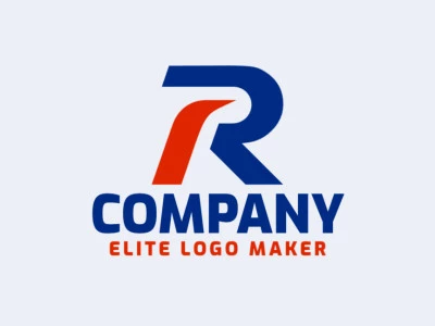 Un logotipo minimalista moderno y elegante que presenta la letra 'R', con un diseño sofisticado y una paleta de colores de naranja y azul oscuro.