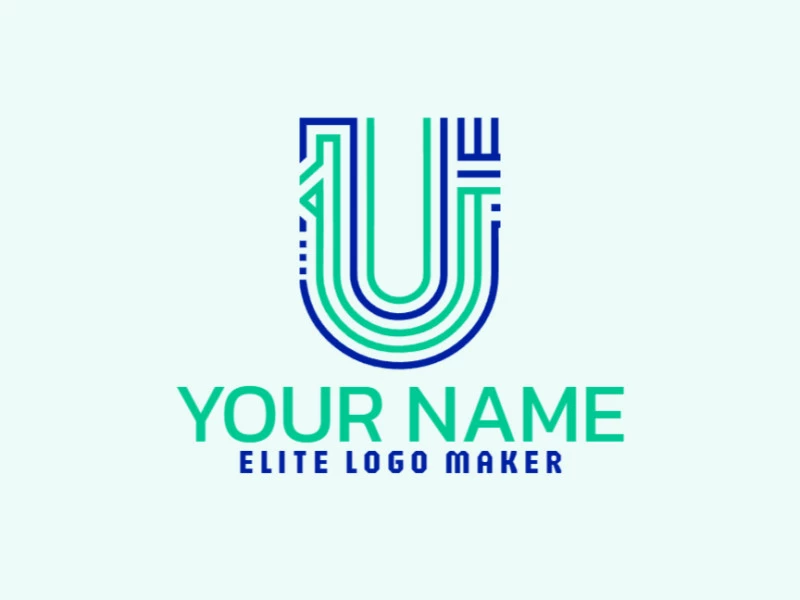 Un logotipo monolínea distinguido con la letra 'U' formada por varias líneas dinámicas, creando un diseño elegante y moderno.