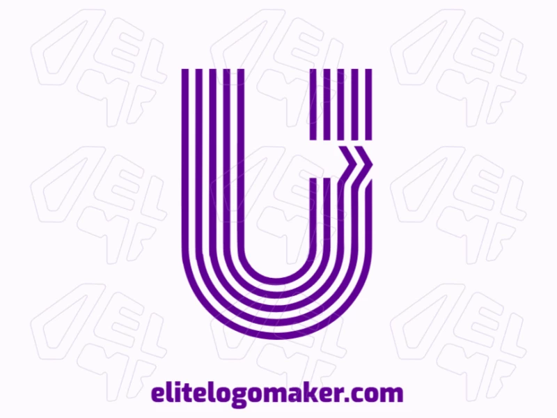 Una plantilla de logo con la letra 'U' y varias líneas moradas, creando un estilo único de letra inicial.