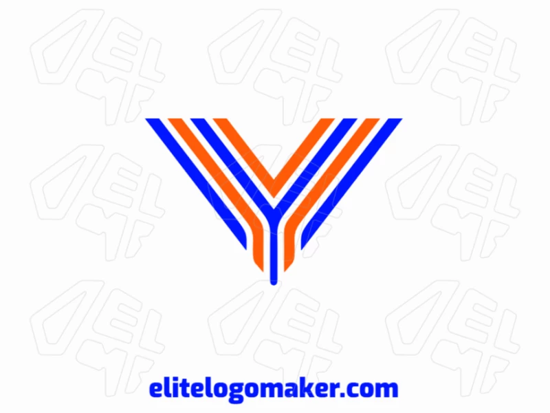 Un creador de diseño de logotipo con la letra inicial 'V' en un esquema de colores azul y naranja vibrante, creando un aspecto moderno y dinámico.