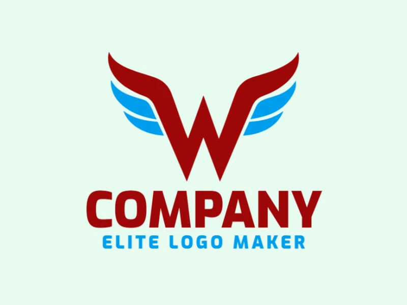 Un diseño de logotipo minimalista con la letra "W", capturando la simplicidad y sofisticación con una combinación de tonos azules y rojos oscuros.