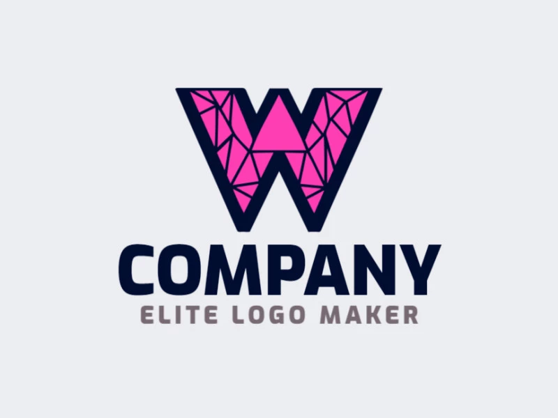 Un diseño de logotipo llamativo que presenta la letra "W" en un estilo cautivador de mosaico, mezclando tonos de negro y rosa con un toque artístico.