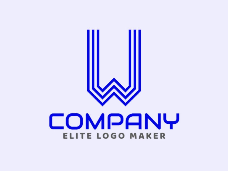 Un logotipo minimalista profesional y atractivo con la letra 'W' azul, diseñado con líneas limpias para una presencia de marca llamativa y elegante.