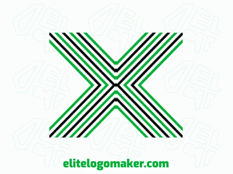 Logotipo abstracto de negocios con la letra "X" en verde y negro, diseñado con líneas audaces y formas dinámicas para una identidad visual moderna y profesional.