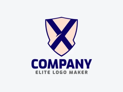 Un diseño de logotipo atractivo con la letra 'X' dentro de un emblema de escudo, representado en sofisticado beige y azul oscuro.