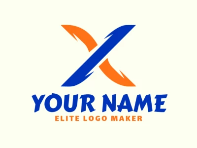 Un logotipo creativo con la letra 'X' en un diseño económico de dos colores, con un naranja vibrante y azul oscuro en un estilo llamativo de letra inicial.