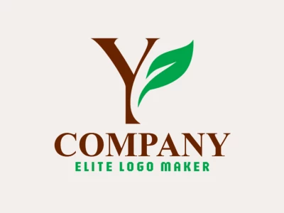 Un diseño de logotipo vectorial con la letra 'Y' combinada con una hoja de árbol en verde y marrón, perfecto para un creador rápido de logotipos con estilo de letra inicial.