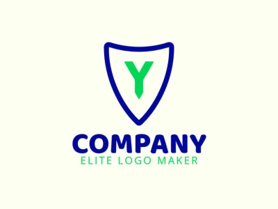 Un logotipo refinado de empresa que presenta un escudo minimalista verde y azul con la letra "Y" en su núcleo, encarnando elegancia y simplicidad.