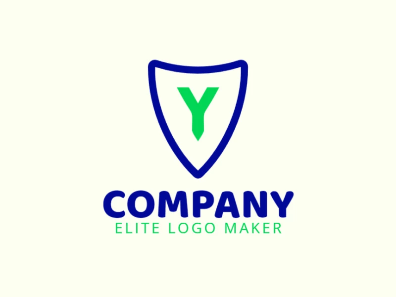 Un logotipo refinado de empresa que presenta un escudo minimalista verde y azul con la letra "Y" en su núcleo, encarnando elegancia y simplicidad.