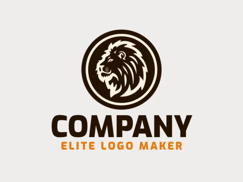 El logotipo circular muestra un majestuoso león en su centro, irradiando poder y gracia. La paleta de colores terrosa en tonos de marrón y beige agrega un toque de elegancia natural al diseño.