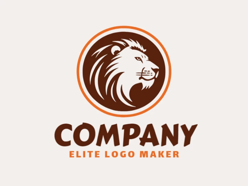 Cree un logotipo vectorial para su empresa en forma de una cabeza de león con un estilo circular, los colores utilizados son marrón y naranja.