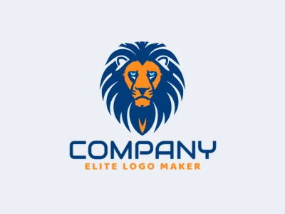 Un logotipo animal impactante con la cabeza de un león, diseñado con líneas audaces y coloreado en azul y naranja para una impresión poderosa y dinámica.