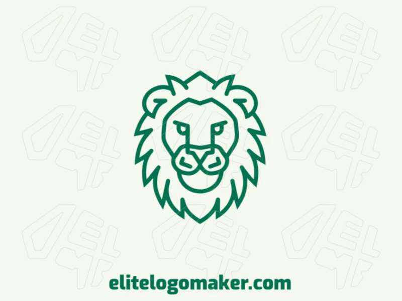 Logotipo diferente e interesante en vector con una cabeza de león con líneas verdes, diseñado en un estilo monoline elegante con detalles precisos.