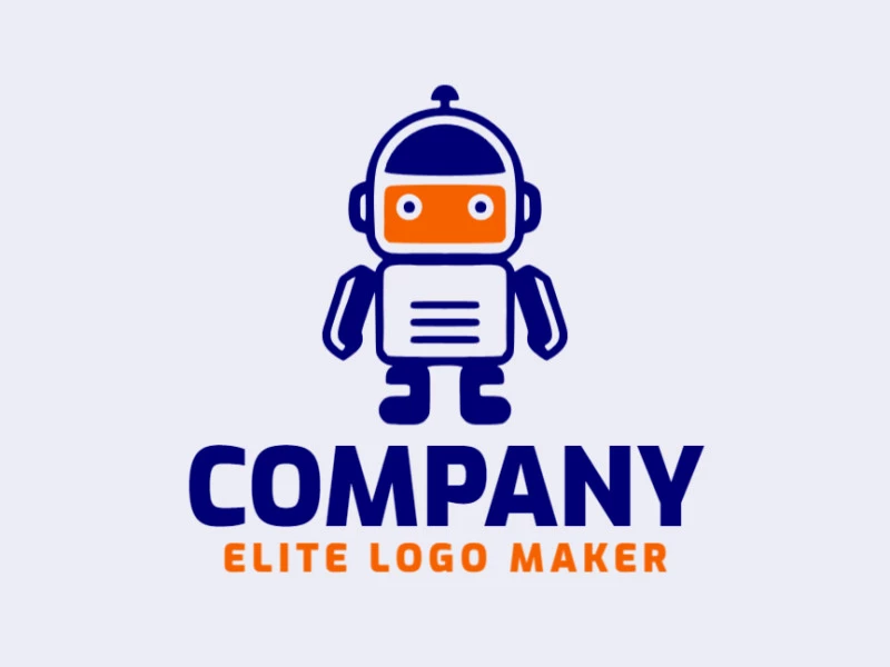 Logotipo en forma de un pequeño robot en colores naranja y azul oscuro, este logotipo es ideal para diferentes áreas de negocio.