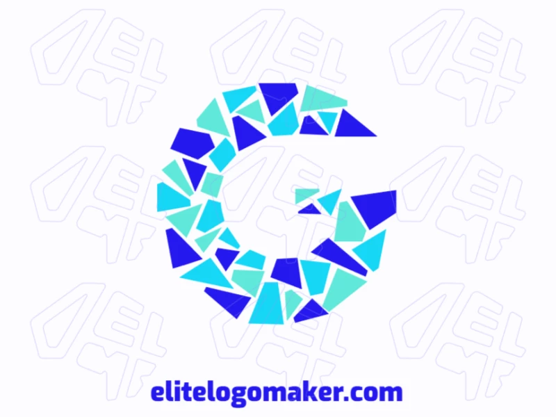 Logotipo de la letra 'G' en azul con estilo mosaico, ofreciendo un diseño creativo y único que destaca con patrones vibrantes y detalles intrincados.