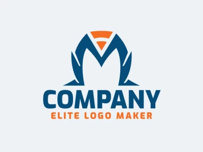 Cree un logotipo vectorial para su empresa en forma de una letra "m" combinado con un icono wifi, los colores utilizados son azul y naranja.