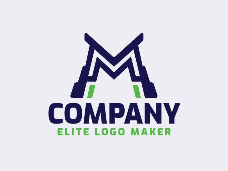 Logotipo con diseño creativo, formando una letra "M" con estilo carta inicial y colores personalizables.