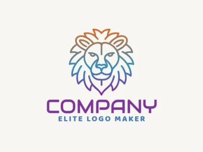 Un diseño de logotipo sofisticado y moderno que presenta un magnífico león en un degradado de azul, naranja y morado, reflejando refinamiento.