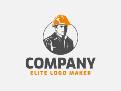 Logotipo vectorial en forma de hombre con casco con un diseño abstracto con colores gris y amarillo.