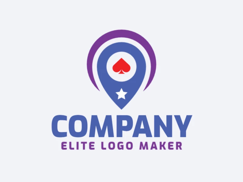 Logotipo personalizable en forma de un mapa combinado con un traje de picas, con diseño creativo y estilo minimalista.