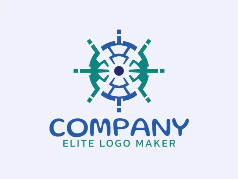 Logotipo de vector libre en forma de un ojo combinado con un timón de barco con estilo abstracto y colores azul y verde.