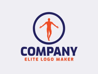 Logotipo circular con un diseño refinado que forma un hombre en colores azul y naranja.