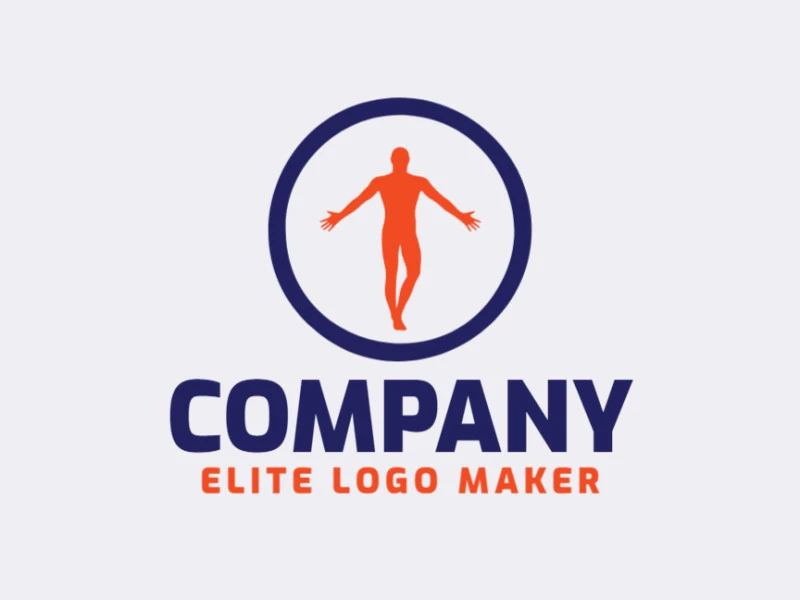 Logotipo circular con un diseño refinado que forma un hombre en colores azul y naranja.