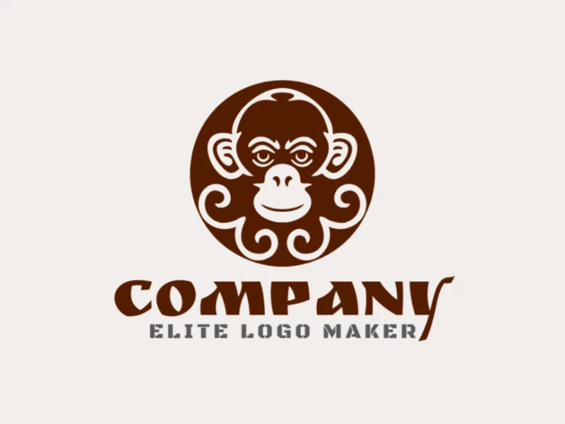 Crear su propio logotipo en forma de una cabeza de mono con un estilo simétrico y el color marrón oscuro.