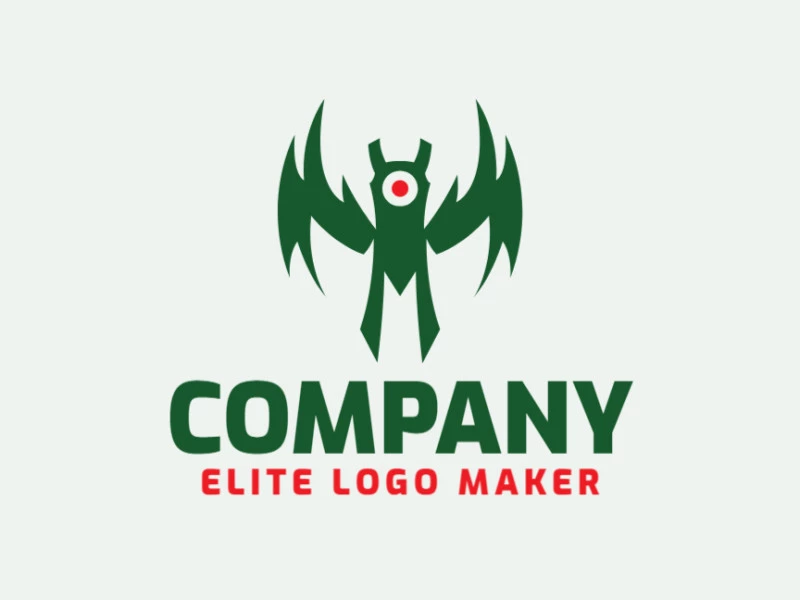 Logotipo creativo en forma de un monstruo, con un diseño memorable y un estilo abstracto, los colores utilizados son verde y rojo.