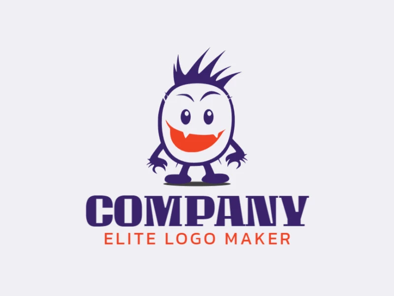 Logotipo de monstruo alegre en naranja, gris y morado, perfecto para un ambiente divertido y amigable para los niños.