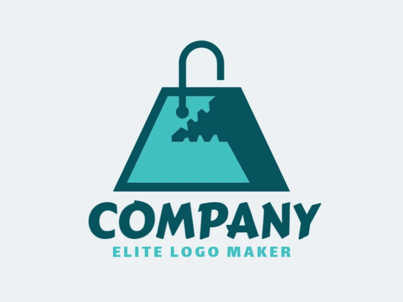 Cree un logotipo vectorial para su empresa en forma de un monstruo combinado con una bolsa de papel con un estilo abstracto, los colores utilizados son azul y verde.