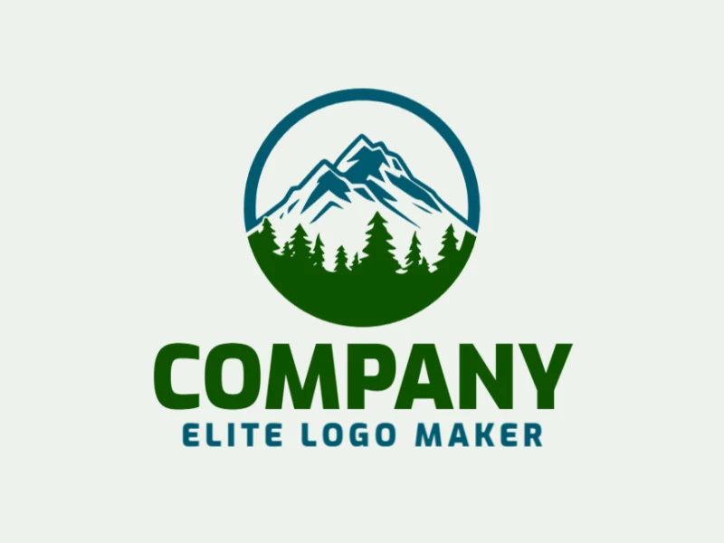 Logotipo en forma de una montaña combinado con un bosque en colores azul y verde oscuro, este logotipo es ideal para diferentes áreas de negocio.