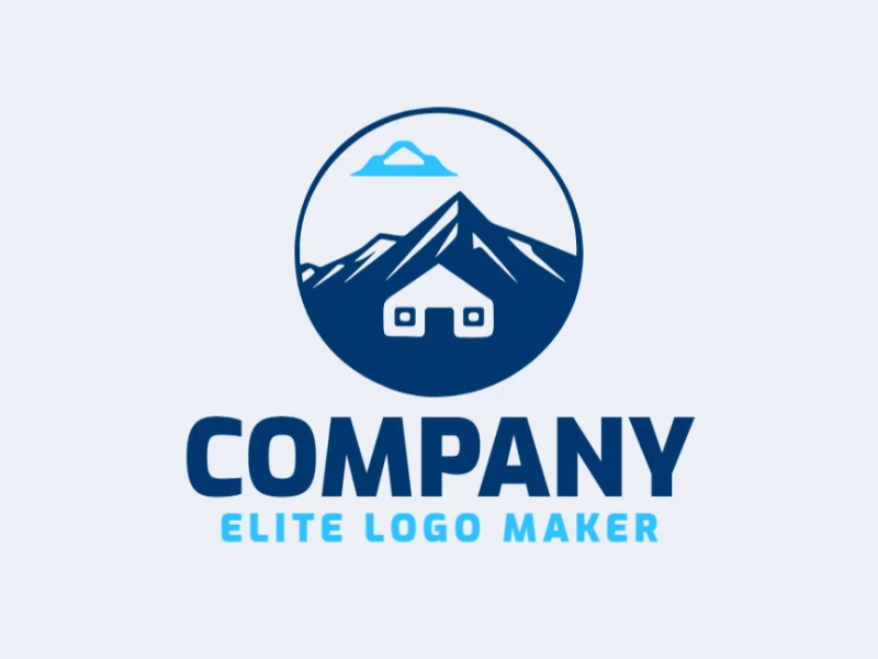 Logotipo en forma de una montaña combinado con una casa en colores azul y azul oscuro, este logotipo es ideal para diferentes áreas de negocio.