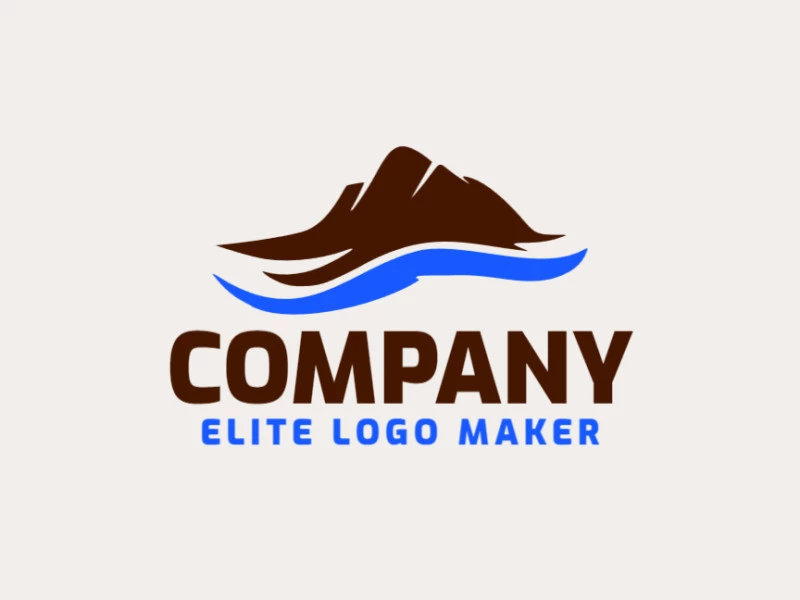 Un logotipo adaptable y expertamente diseñado en forma de una montaña combinado con un río con un estilo pictórico; en colores azul oscuro y marrón oscuro.