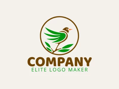 Cree un logotipo vectorial para su empresa en forma de una naturaleza pájaro con un estilo hecho a mano, los colores utilizados son verde y marrón oscuro.