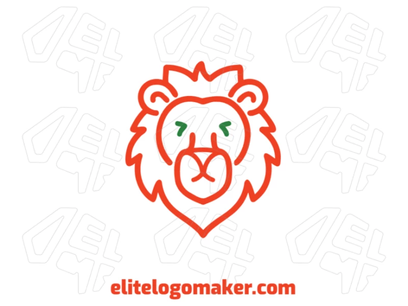 Cabeza De León Naranja Con Diseño Personalizable - Creador De Logotipo Personalizado Logotipo original y simétrico con cabeza de león naranja y diseño personalizable.