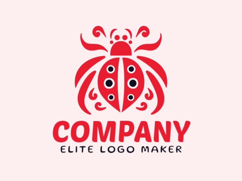 Crea un logo para tu empresa en forma de mariquita ornamental, con colores rojo y negro.