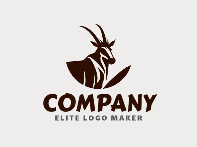 Logotipo mascota con formas sólidas que forman un orix con un diseño refinado y color marrón oscuro.