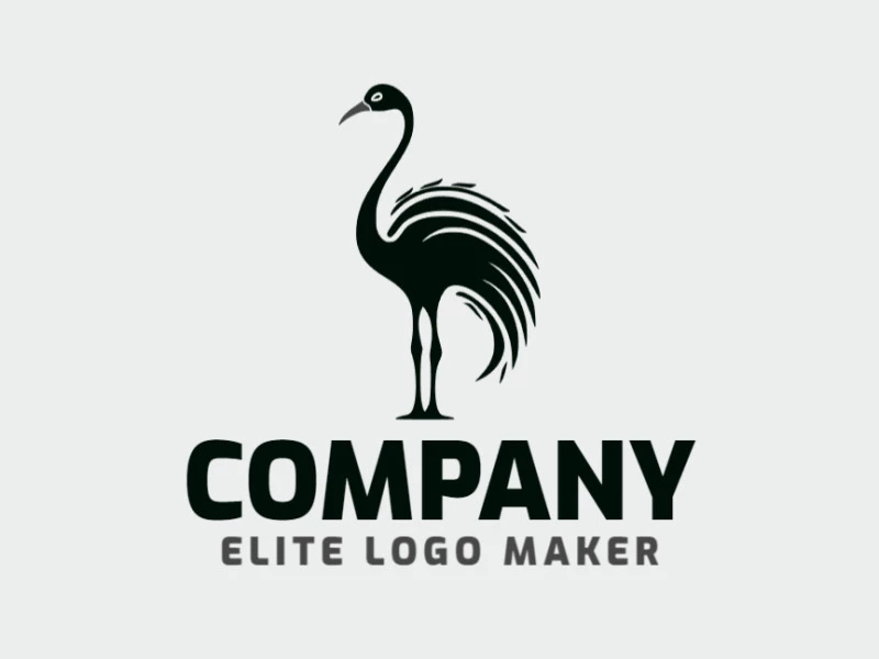 Logotipo listo para venta en forma de un avestruz con diseño simple y colores gris y negro.