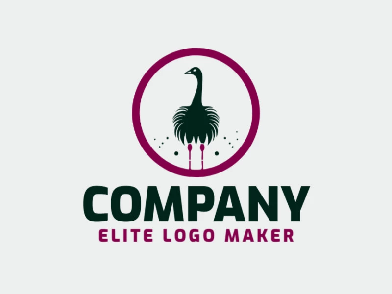 Crea un logotipo ideal para tu negocio en forma de un avestruz con un estilo circular y colores personalizables.