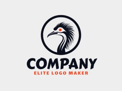 Cree un logotipo vectorial para su empresa en forma de un avestruz con un estilo circular, los colores utilizados son naranja y negro.