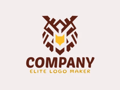 Crea un logotipo ideal para tu negocio en forma de un búho con un estilo simétrico y colores personalizables.