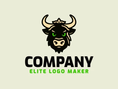 Un logo de estilo animal con la cabeza de un buey en negro y beige, diseñado con excelente detalle y versátil para diversos propósitos.